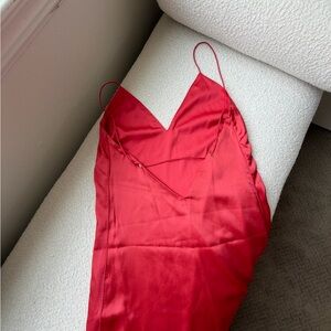 bebe Red Satin Slip Dress with Adjustable Spaghetti Straps